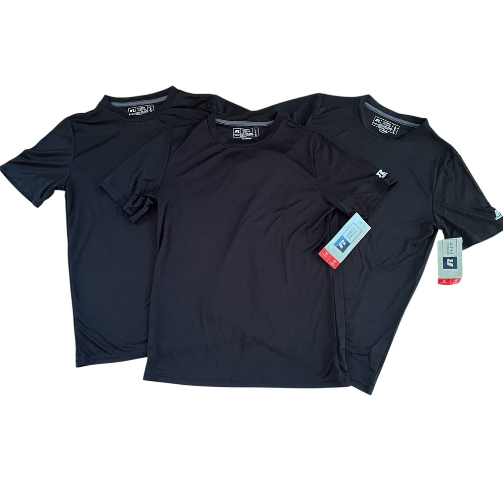 NWT Russell Athletic Youth Size L Black T-Shirt *Lot of 3* Wicking Dri-Power